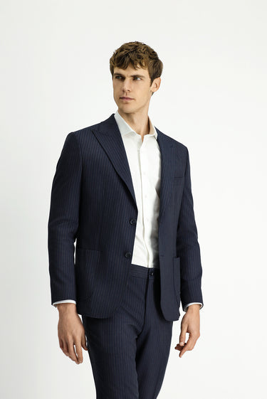  Koyu Lacivert Regular Fit Çizgili Klasik Takım Elbise