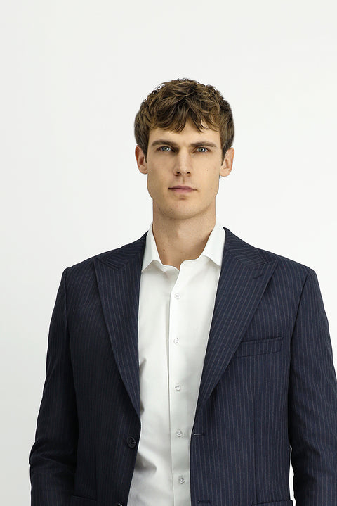 Koyu Lacivert 6 Drop Regular Fit Standart Kesim Çizgili Takım Elbise