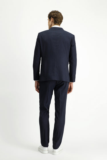 Koyu Lacivert Regular Fit Çizgili Klasik Takım Elbise