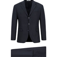 Koyu Lacivert Regular Fit Klasik Çizgili Takım Elbise