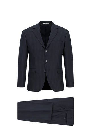  Koyu Lacivert Regular Fit Klasik Çizgili Takım Elbise