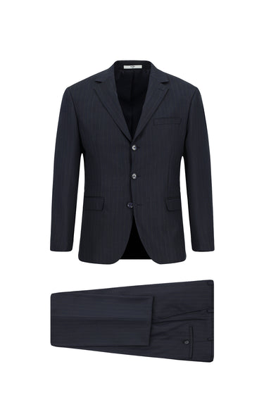  Koyu Lacivert Regular Fit Klasik Çizgili Takım Elbise