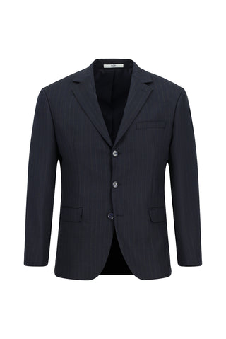  Koyu Lacivert Regular Fit Klasik Çizgili Takım Elbise