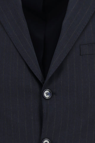  Koyu Lacivert Regular Fit Klasik Çizgili Takım Elbise