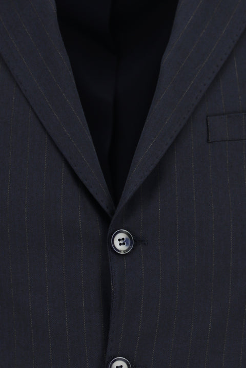 Koyu Lacivert 6 Drop Regular Fit Standart Kesim Çizgili Takım Elbise