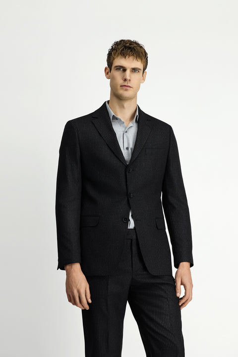 Siyah 6 Drop Regular Fit Standart Kesim Çizgili Takım Elbise