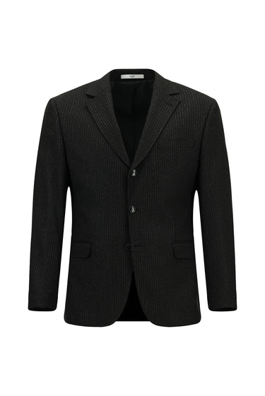 Siyah Regular Fit Klasik Çizgili Takım Elbise