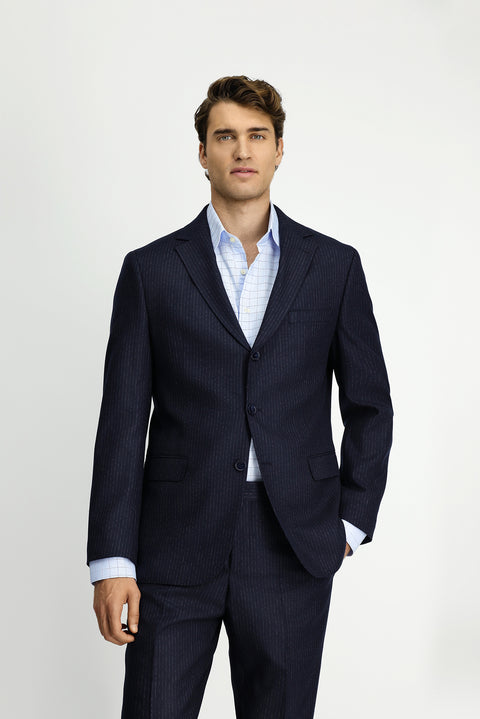 Koyu Lacivert 6 Drop Regular Fit Standart Kesim Çizgili Takım Elbise