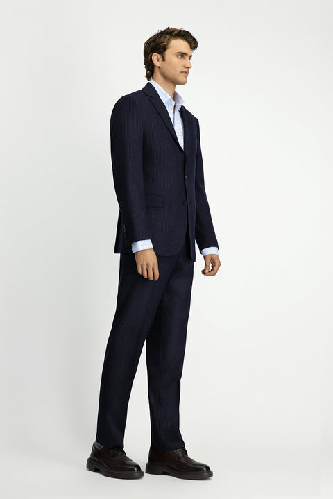 Koyu Lacivert 6 Drop Regular Fit Standart Kesim Çizgili Takım Elbise