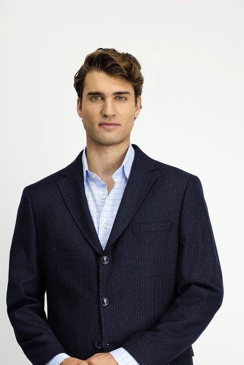 Koyu Lacivert 6 Drop Regular Fit Standart Kesim Çizgili Takım Elbise