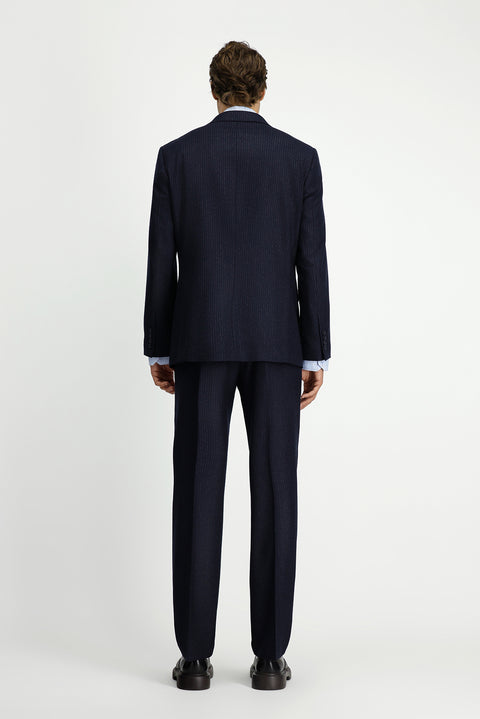 Koyu Lacivert 6 Drop Regular Fit Standart Kesim Çizgili Takım Elbise