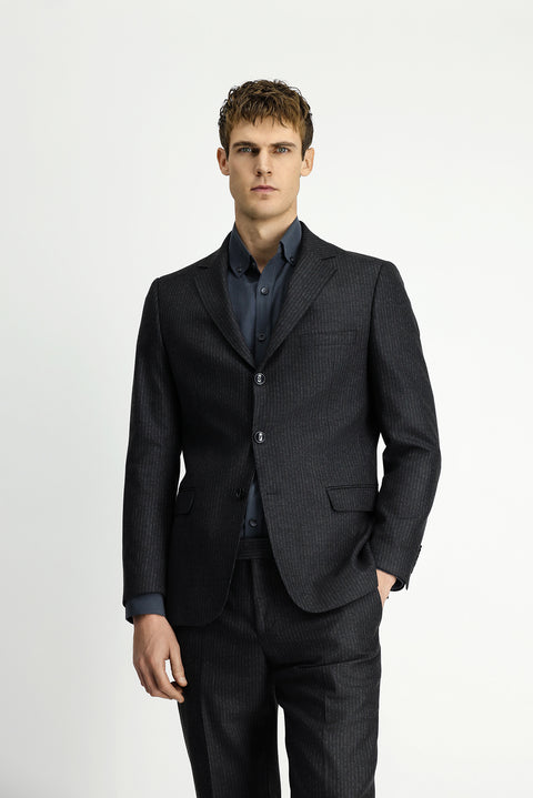 Koyu Antrasit 6 Drop Regular Fit Standart Kesim Çizgili Takım Elbise