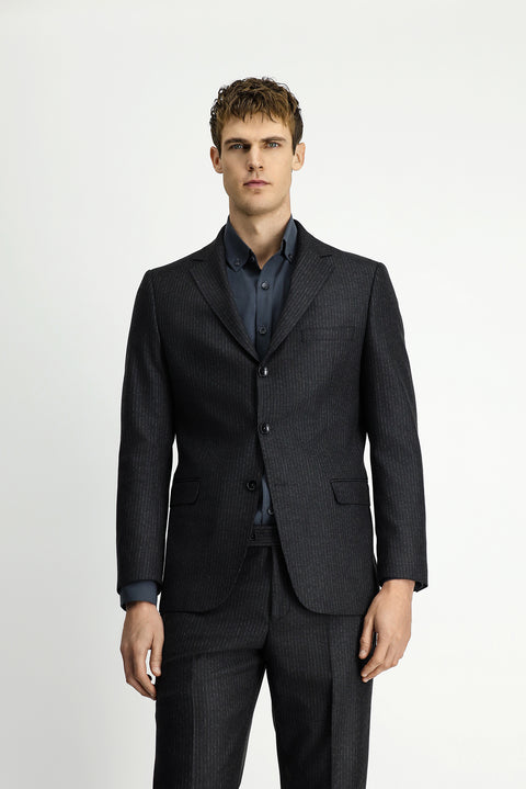 Koyu Antrasit 6 Drop Regular Fit Standart Kesim Çizgili Takım Elbise