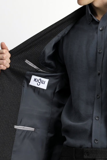 Koyu Antrasit Regular Fit Klasik Çizgili Takım Elbise