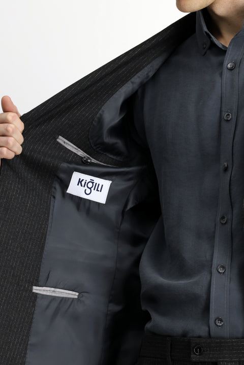 Koyu Antrasit 6 Drop Regular Fit Standart Kesim Çizgili Takım Elbise