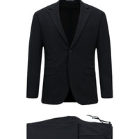 Orta Lacivert 8 Drop Long Slim Fit Uzun Dar Kesim Mono Yaka Beli Lastikli İpli Örme Likralı Esnek Çizgili Yarım Astar Klasik Takım Elbise