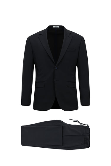  Orta Lacivert 8 Drop Long Slim Fit Uzun Dar Kesim Mono Yaka Beli Lastikli İpli Örme Likralı Esnek Çizgili Yarım Astar Klasik Takım Elbise