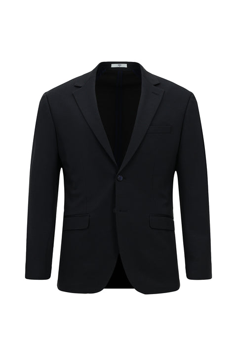 Orta Lacivert 8 Drop Long Slim Fit Uzun Dar Kesim Mono Yaka Beli Lastikli İpli Örme Likralı Esnek Çizgili Yarım Astar Takım Elbise