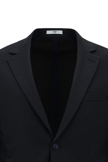  Orta Lacivert 8 Drop Long Slim Fit Uzun Dar Kesim Mono Yaka Beli Lastikli İpli Örme Likralı Esnek Çizgili Yarım Astar Klasik Takım Elbise