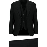 Black 7 Drop Slim Fit Striped Combination Vest Suit