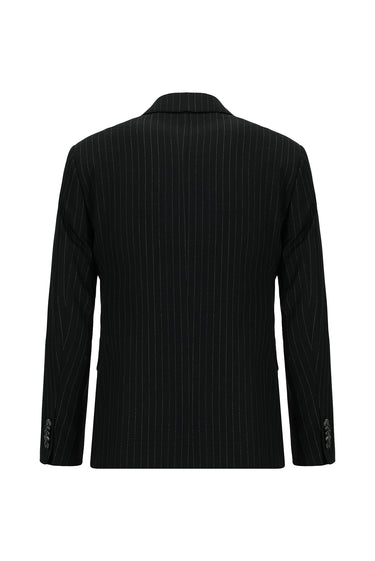  Siyah Slim Fit Dar Kesim Çizgili Kombinli Yelekli Takım Elbise