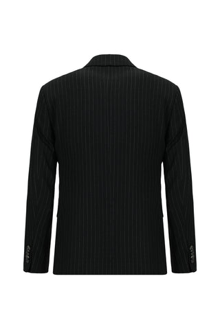  Siyah 7 Drop Slim Fit Dar Kesim Çizgili Kombinli Yelekli Takım Elbise