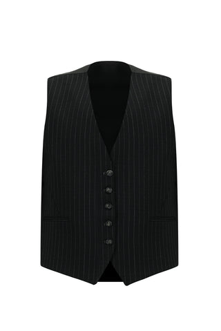  Siyah 7 Drop Slim Fit Dar Kesim Çizgili Kombinli Yelekli Takım Elbise