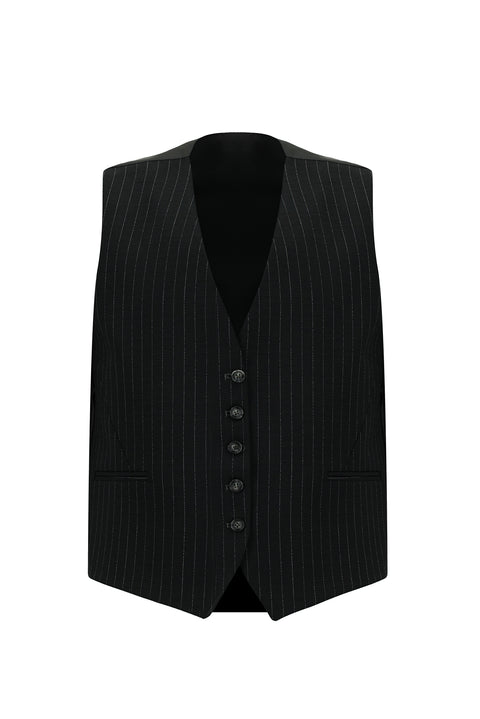 Black 7 Drop Slim Fit Striped Combination Vest Suit
