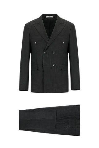  Koyu Füme Slim Fit Dar Kesim Çizgili Yünlü Kruvaze Takım Elbise