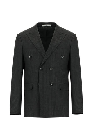  Koyu Füme Slim Fit Dar Kesim Çizgili Yünlü Kruvaze Takım Elbise