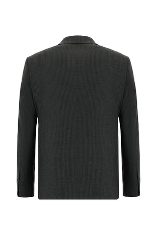  Koyu Füme Slim Fit Dar Kesim Çizgili Yünlü Kruvaze Takım Elbise