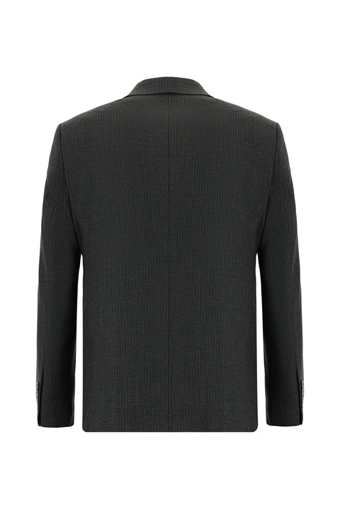 Dark Gray 7 Drop Super Slim Fit Extra Narrow Cut Striped Wool Double-Breasted Suit
