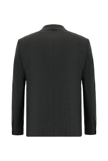  Koyu Füme Super Slim Fit Ekstra Dar Kesim Çizgili Yünlü Kruvaze Takım Elbise