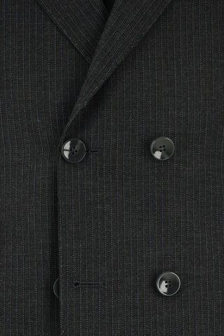  Koyu Füme Slim Fit Dar Kesim Çizgili Yünlü Kruvaze Takım Elbise