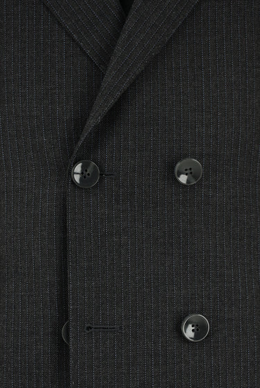  Koyu Füme Slim Fit Dar Kesim Çizgili Yünlü Kruvaze Takım Elbise