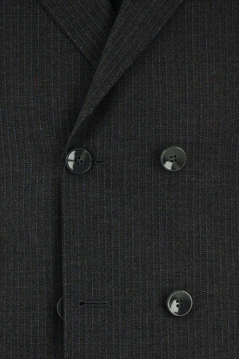 Koyu Füme 7 Drop Slim Fit Dar Kesim Çizgili Yünlü Kruvaze Takım Elbise