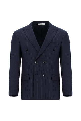  Koyu Lacivert Super Slim Fit Ekstra Dar Kesim Çizgili Yünlü Kruvaze Takım Elbise