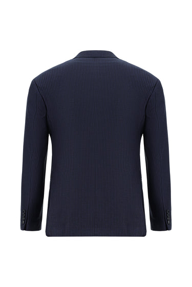  Koyu Lacivert Super Slim Fit Ekstra Dar Kesim Çizgili Yünlü Kruvaze Takım Elbise