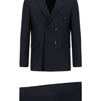 Black Navy 7 Drop Super Slim Fit Extra Narrow Cut Striped Wool Double-Breasted Suit