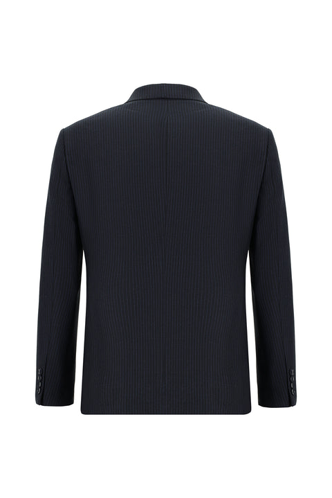 Black and Navy Blue 7 Drop Slim Fit Striped Wool Double-Breasted Suit