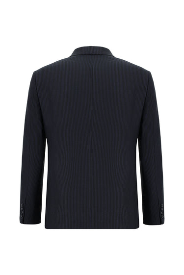 Siyah Lacivert Super Slim Fit Ekstra Dar Kesim Çizgili Yünlü Kruvaze Takım Elbise