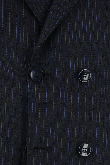  Siyah Lacivert Super Slim Fit Ekstra Dar Kesim Çizgili Yünlü Kruvaze Takım Elbise