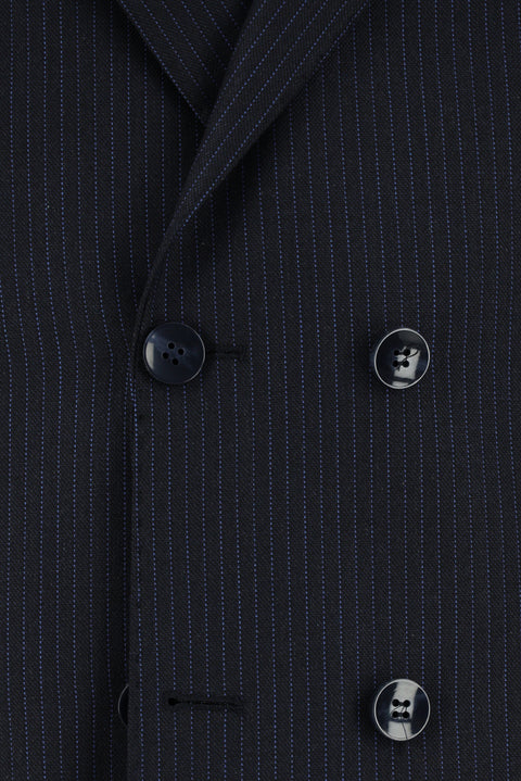 Black Navy 7 Drop Super Slim Fit Extra Narrow Cut Striped Wool Double-Breasted Suit