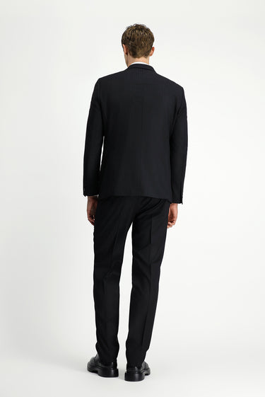 Siyah Regular Fit Yünlü Çizgili Kruvaze Takım Elbise