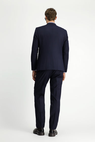 Orta Lacivert Regular Fit Yünlü Çizgili Kruvaze Takım Elbise