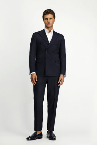  Koyu Lacivert Regular Fit Yünlü Çizgili Kruvaze Takım Elbise