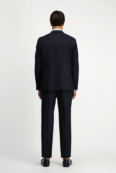 Koyu Lacivert Regular Fit Yünlü Çizgili Kruvaze Takım Elbise