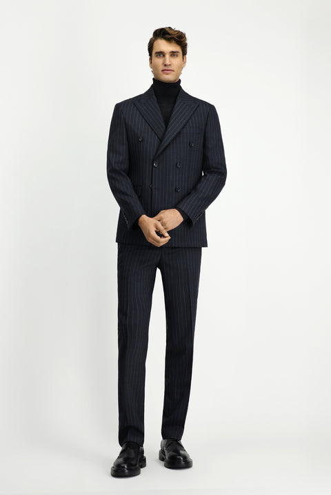 Marengo 7 Drop Slim Fit Dar Kesim Yünlü Çizgili Kruvaze Takım Elbise