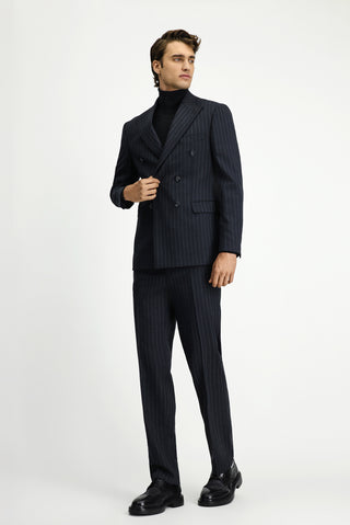  Marengo Slim Fit Dar Kesim Yünlü Çizgili Kruvaze Takım Elbise