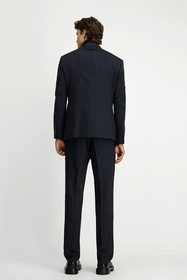 Marengo Slim Fit Dar Kesim Yünlü Çizgili Kruvaze Takım Elbise